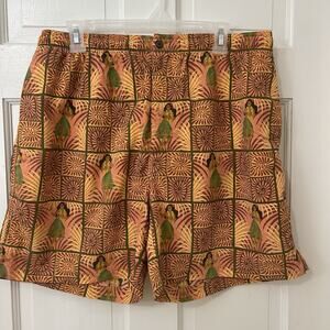 Tommy Bahama Tropical Hawaiian Orange Print Swim Shorts Trunks Men's M Hula Girl